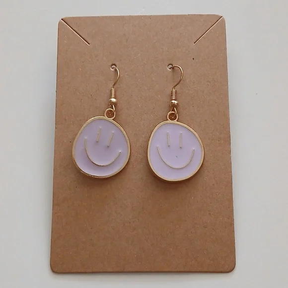 Fashion Jewelry Gold and Lavender Smiley Earrings - Picture 2 of 3